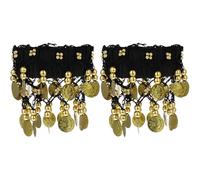 NIYANGLE 2pcs Belly Dance Ankle Bracelet Foot Anklet Jewelry Coin Decorated Black Chiffon Embellish Belly Dance for Halloween Party Performance