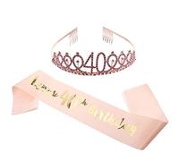 NIYANGLE 2Pcs Birthday Crown with Etiquette Sash and Letter Printed Design for Celebrations and Party Decorations for Women