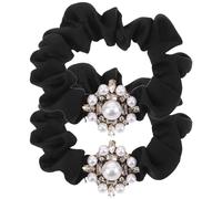 NIYANGLE 2Pcs Black Pearl Rhinestone Hair Scrunchies Elastic No Crease Ponytail Holders Thick Non-Slip Hair Ties for Women Everyday Holiday Accessories