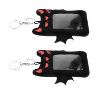 NIYANGLE 2pcs Black Plush Devil Wings Card Holder Keychain, Cute Fuzzy ID Badge Sleeve for Bank, Bus, Credit Photocard, Portable Hanging Soft Cartoon Card Cover for Students and Office Use