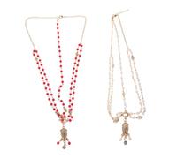 NIYANGLE 2pcs Boho Gothic Wedding Head Chain with Pearls and Rhinestones Handcrafted Bridal Hair Jewelry for Prom Festival Party Vintage Metal Headbands in White and Red