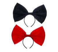 NIYANGLE 2pcs Bowknot Headbands for Women, Satin Cloth Large Bow Hairbands with Tulle Mesh, Party and Photo Shoot Hair Accessories, Black and Red