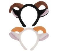 NIYANGLE 2pcs Cartoon Animal Ear Headbands - Plush Sheep Ears And Horns Hairband For Cosplay - Furry Goat Horn Shape Headwear For Theme Parties Christmas Festival