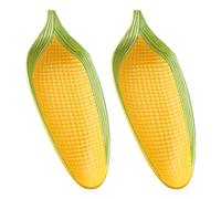 NIYANGLE 2Pcs Ceramic Corn on The Cob Plates with Non-Slip Bottom, Hand-Painted Large Snack Serving Platters for Appetizers and Dessert, Suitable for Family Dining and Outdoor Entertaining