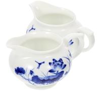 NIYANGLE 2Pcs Ceramic Gravy Sauce Boat Blue White Porcelain Condiment Bowl with Drip Spout for Coffee Milk Yogurt and Dressing Serving Non-deformable Pitcher for Home and Outdoor Dining