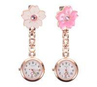 NIYANGLE 2pcs Clip on Nurse Fob Watches with Cherry Blossom Motif, Quartz Movement, Compact and Lightweight Design, Versatile Pocket Attachment for Busy Shifts and Clinical Work