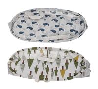 NIYANGLE 2pcs Cotton Linen Laundry Baskets Set with Whale and Tree Patterns, Foldable Household Storage Containers for Dirty Clothes, Organizer and Sundries Storage in Bedroom