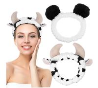 NIYANGLE 2pcs Cow Print and Panda Makeup Headbands for Washing Face Spa Soft Animal Hairbands for Women and Girls
