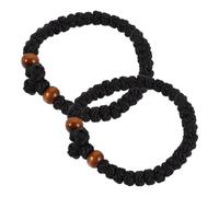 NIYANGLE 2pcs Cross Bead Bracelet Black Wood round Beads Handmade Strand