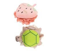 NIYANGLE 2PCS Cute Shower Loofah with Turtle Strawberry Shapes Gentle Exfoliating Body Scrubber for Women Soft Mesh Bath Puff Sponge for Dry Skin Polyester Bath Accessories