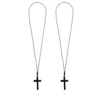 NIYANGLE 2Pcs Ebony Wood Crucifix Necklace Set for Men and Women, Religious Prayer Cross Pendant with Chain, Catholic Faith Jewelry Suitable for Church and Daily Wear