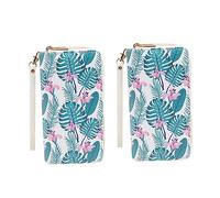 NIYANGLE 2pcs Fashion Women Wallets Large Zippered Handbags Synthetic Leather Clutch Leaf Flower Design for Daily