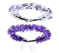 NIYANGLE 2pcs Floral Crown for Women Garland Headband Artificial Marigold Flowers for Wedding Party Holiday Seaside Festival Headwear