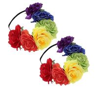NIYANGLE 2pcs Floral Crown Headband Rainbow Headband Fashion Elegant Hair Band for Women Girls Suitable for Party
