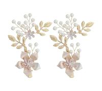 NIYANGLE 2Pcs Gold Floral Leaf Pearl Hair Clips for Women Decorative Beaded Hairpins Wedding Hair Accessories Bridal Ornaments for Party and Engagement
