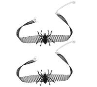 NIYANGLE 2pcs Halloween Black Spider Necklace Gothic Lace Neck Strap Decorative Clavicle Chain Made of Felt Cloth and Stretchy Lace, for Festivals and Events