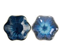NIYANGLE 2pcs Japanese Style Ceramic Lotus Leaf Dipping Dish Set Gradient Blue and Smoke Grey Small Sauce Plates for Chili Sauce and Condiments for Sushi and Home Dining