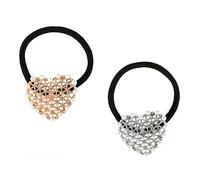 NIYANGLE 2pcs Korean Style Heart Shaped Pearl Hair Bands Hollow Alloy Electroplated Elastic Hair Ties for Women Lightweight Retro Design for Party Daily Use Gold and Silver Mix