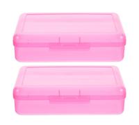NIYANGLE 2pcs Large Plastic Pencil Case with Visibility and Versatile Organization, Rectangular Hard Pen Container for School and Classroom Use, Minimalist Modern Design in Pink