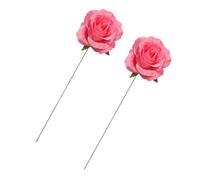 NIYANGLE 2pcs Metal Rose Flower Stakes Garden Decor with Pink Fabric Roses, Outdoor Yard Insert Garden Craft Art for Patio and Wedding Pathway Decoration