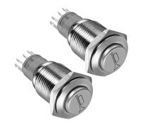 NIYANGLE 2pcs Mini round Push Button Switch Waterproof Self-reset Metal Light Switch for Marine and Boat Use, for Automotive Modifications and Projects