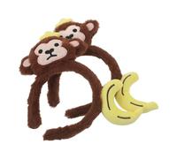 NIYANGLE 2pcs Monkey Headband Set with Soft Plush Brown Monkey Ears and Banana Design, Lightweight Plastic Hair Accessories for Party and Holiday Ensembles, Funny Cartoon Style for Adults