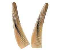 NIYANGLE 2pcs Natural Ox Horn Hairstyling Comb Set Thickened Curved Design and Fine Teeth for Detangling and Scalp Massage, Portable Travel Hair Massager Comb for Men and Women