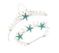 NIYANGLE 2pcs Sea Creature Pearl Headband Beach Style Hair Band Pearl Necklace and Love Letter Lock Necklace Hair Accessories for Wedding Guest Bridal