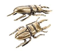 NIYANGLE 2pcs Solid Brass Vintage Beetle Sculpture Figurine Retro Insect Statue for Feng Shui Office Home Decor Handmade Antique Desktop Ornament Multipurpose Tea Pet
