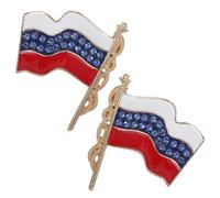 NIYANGLE 2pcs Sparkling Rhinestone Russian Flag Pin Patriotic Lapel Brooch Badge with Fade Resistant White Blue Red Colors for Dress Hat Clothes Decoration