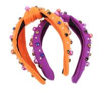 NIYANGLE 2pcs Sparkly Rhinestone Knotted Headband for Women Lightweight Wide Hairband with Beaded Faux Pearl Highcrown Design Secure Fit Party Hair Accessories for Halloween and Themed