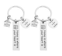 NIYANGLE 2pcs Stainless Steel Home Is Where Your Heart Is Keyrings, Creative Long Strip 12x50mm Family Sentiment Keychains for Housewarming and Home Ornament