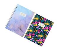NIYANGLE 2pcs Teacher Planner Notebook Academic Wirebound Spiral Notebooks for School Office Home Colorful Floral Purple Gradient Covers Weekly Schedule Organizer for Lesson Planning