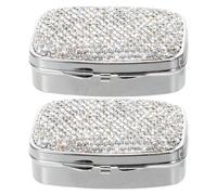 NIYANGLE 2pcs Travel Pill Organizer with Rhinestone Decoration Leakproof Dual Compartment Pill Box for Purse Compact Square Medicine Dispenser for Daily Vitamins and Tablets