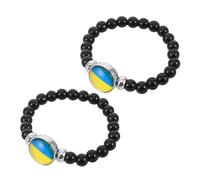 NIYANGLE 2Pcs Ukrainian Flag Cabochon Bead Bracelet Set, Black Beaded Decorative Wristbands for Men and Women, Patriotic Theme Bracelets for International Friendship and Event Accessories