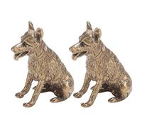 NIYANGLE 2pcs Vintage Brass German Shepherd Dog Figurines Wear Resistant Interactive Tabletop Dog Decor for Desk and Office Lifelike Military Statues for Lovers