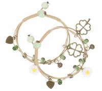 NIYANGLE 2pcs Vintage Ethnic Style Woven Wrist Rope Bracelets for Women with Four Leaf Clover Charm, Ceramic and Metal Materials, Eye-catching Fine Workmanship, Birthday or Engagement Gift