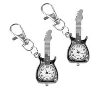 NIYANGLE 2pcs Vintage Guitar Shape Quartz Pocket Watch Keychain with Metal Material and Secure Attachment, Creative Music Themed Key Rings for Couples, for Outdoor Activities and Occasions