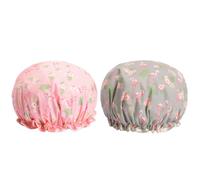 NIYANGLE 2pcs Waterproof Peva Shower Caps for Women with Elastic Band and Flamingo Print, Lightweight Reusable Bathing Hats Suitable for Thick and Long Hair