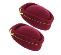 NIYANGLE 2pcs Wheat Ear Hat Flight Attendant Cap Woolen Air Hostess Uniform Hat for Women Ladies Stage Cosplay Plane
