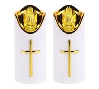 NIYANGLE 2pcs White Cross Church Prayer LED Flameless Candles for Cemetery Memorial Lights, Catholic Grave Lights for Devotion and Prayer, Religious Graveyard Candle Lamps