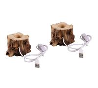 NIYANGLE 2pcs Wooden Stump LED Display Base with USB Charging White Light | Wood Material, Portable Design, Soothing Atmosphere, Study Room and Home Decoration, White Finish