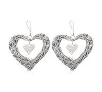 NIYANGLE 2pcs Woven Heart Decor Double Rattan Wicker Hanging Ornaments for Window Car Living Fragile-looking But Photo Props Bright and Practical Craft Decorations
