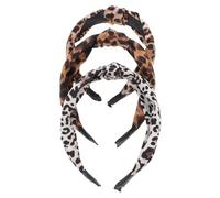 NIYANGLE 3 Pcs Leopard Hairbands for Women Wide Knotted Headbands, Cloth Material Hair Wraps That Hold Hair Tightly and Prevent Clipping, for Special Occasions and Parties