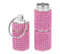 NIYANGLE 3-Section Rhinestone Pill Organizer Keychain Lightweight Portable Pill Holder Keyring with 3 Compartments Stylish Cylindrical Design for Travel and Vacations