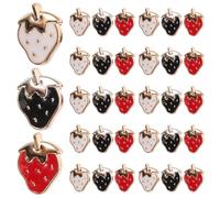 NIYANGLE 30 Pcs Resin Strawberry Sewing Buttons DIY Craft Supplies Assorted Red Black White Cute Fruit Flat Novelty Buttons for Clothes Decoration