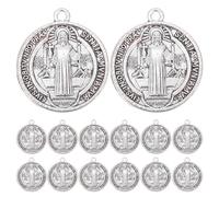 NIYANGLE 30Pcs Saint Benedict Medal Pendants Bulk Authentic Italian Oxidized Silver Religious Charms for Rosary Bracelets Necklaces Vintage Catholic Sacramental Cross Pendants for