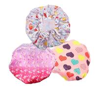 NIYANGLE 3Pcs Bath Caps Washable Satin Shower Hat for Elastic Fit Versatile Use for Bathing Sleeping Heart Pink Unicorn Dolphin Light Purple