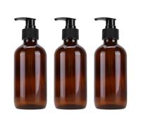 NIYANGLE 3pcs Brown Glass Cosmetics Bottle Set 250ml Refillable Pump Dispenser Wide Mouth Easy to Clean Travel and Home Use Portable Liquid Container