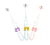 NIYANGLE 3pcs Cute Bowknot Toothbrush Unique Triple Sided Design for Thorough Cleaning of Teeth and Gums Soft Bristles Pink Purple and Green